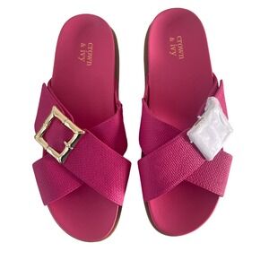Crown & Ivy‎ Pink Gold Buckle Glenda Slide Comfort Sandals Women's Size 10M NEW